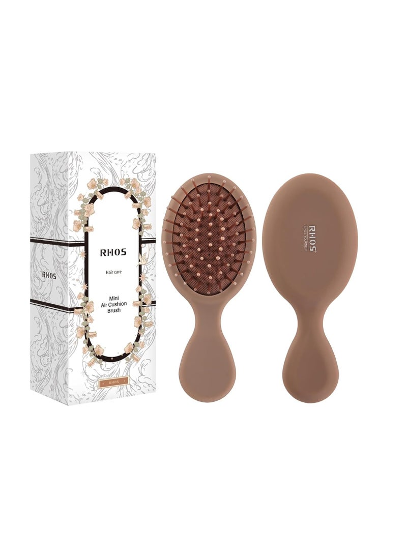 RHOS RHOS Mini Hair Brush for Women,Men and Kids-Travel Size Hair Brush for Purse,Pocket,backpack-Small Cushion Paddle Brush with Soft Bristles-Mini Detangler Brush for All Hair Types(1 Pack-Mocha)  - Image 1