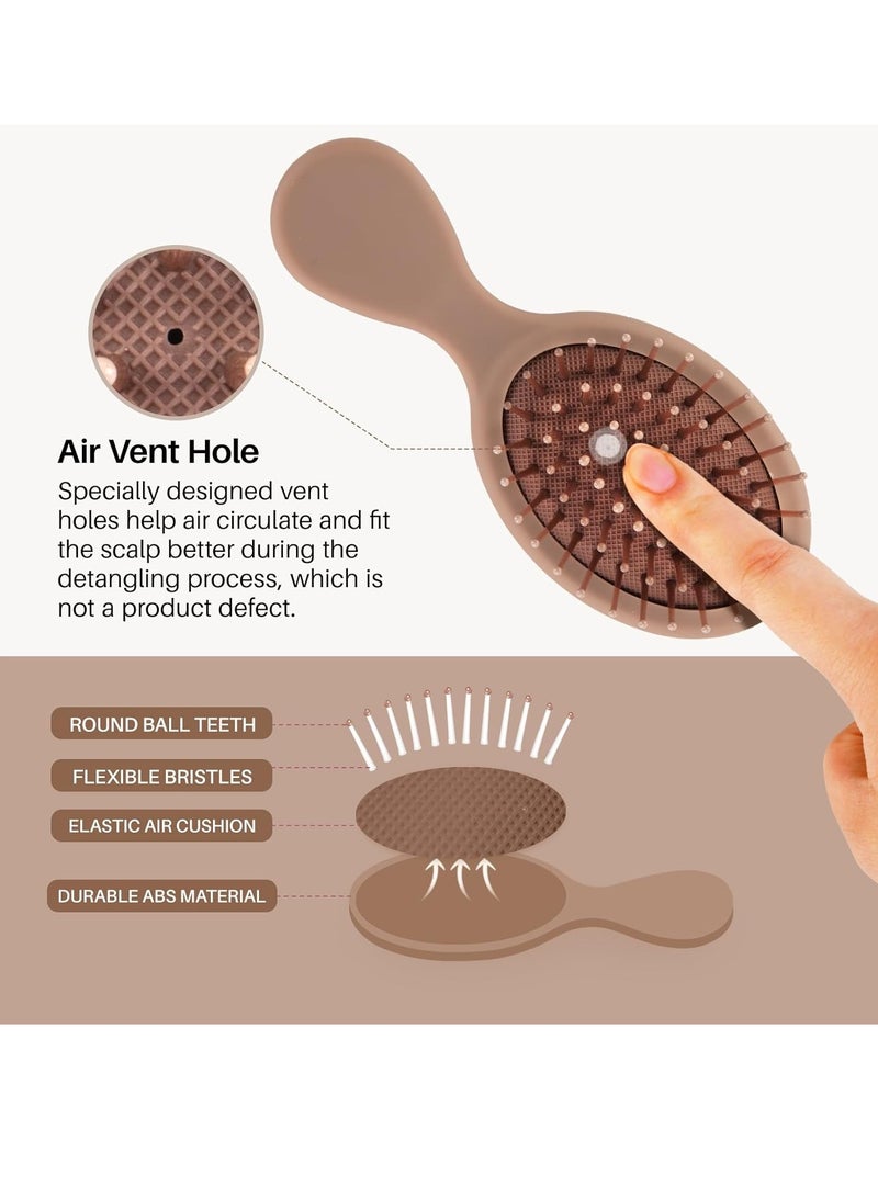 RHOS RHOS Mini Hair Brush for Women,Men and Kids-Travel Size Hair Brush for Purse,Pocket,backpack-Small Cushion Paddle Brush with Soft Bristles-Mini Detangler Brush for All Hair Types(1 Pack-Mocha)  - Image 2