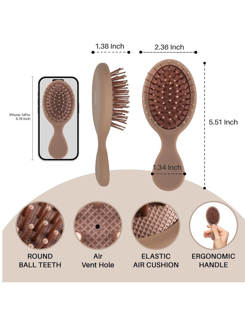 RHOS RHOS Mini Hair Brush for Women,Men and Kids-Travel Size Hair Brush for Purse,Pocket,backpack-Small Cushion Paddle Brush with Soft Bristles-Mini Detangler Brush for All Hair Types(1 Pack-Mocha)  - Image 4