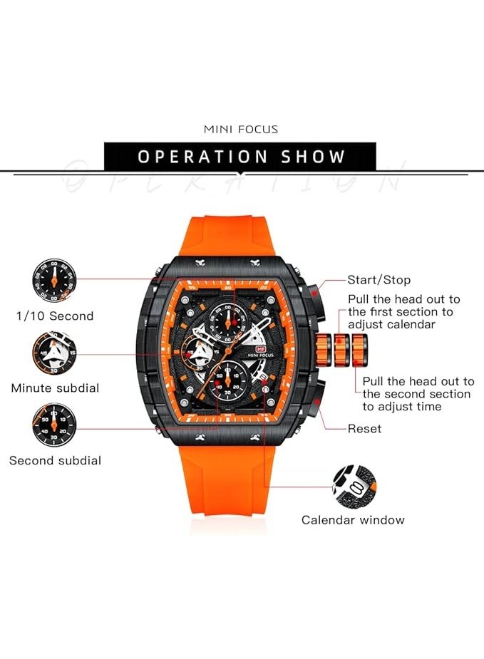 ميني فوكاس ساعه ميني فوكس للرجال سوار سيلكون برتقالي*اسود MF0399G - Image 5