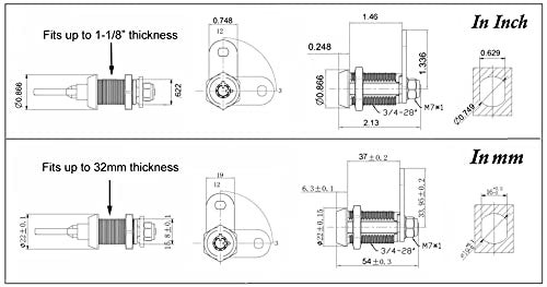 Admiral Locks 1-1/2” Tubular Cam Lock, Keyed Alike Removable Key RV Compartment Storage Lock Cabinet Locks (1-1/2 Inch 90°, Chrome Pack of 2) - Image 2