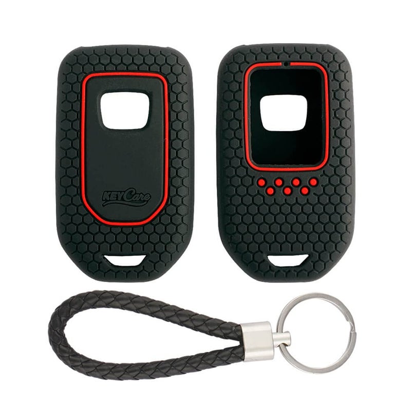 KCARE Keycare Silicone Key Cover & Keychain Compatible for Honda City, Civic, Amaze, Elevate, WR-V, Accord, BR-V, CR-V, Mobilio, Jazz, Brio Smart Key (Black +KCMiniBlack Keyring) - Image 1