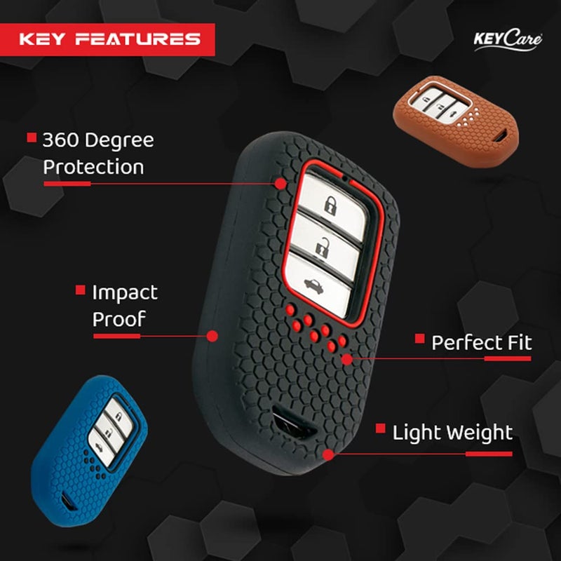 KCARE Keycare Silicone Key Cover & Keychain Compatible for Honda City, Civic, Amaze, Elevate, WR-V, Accord, BR-V, CR-V, Mobilio, Jazz, Brio Smart Key (Black +KCMiniBlack Keyring) - Image 3