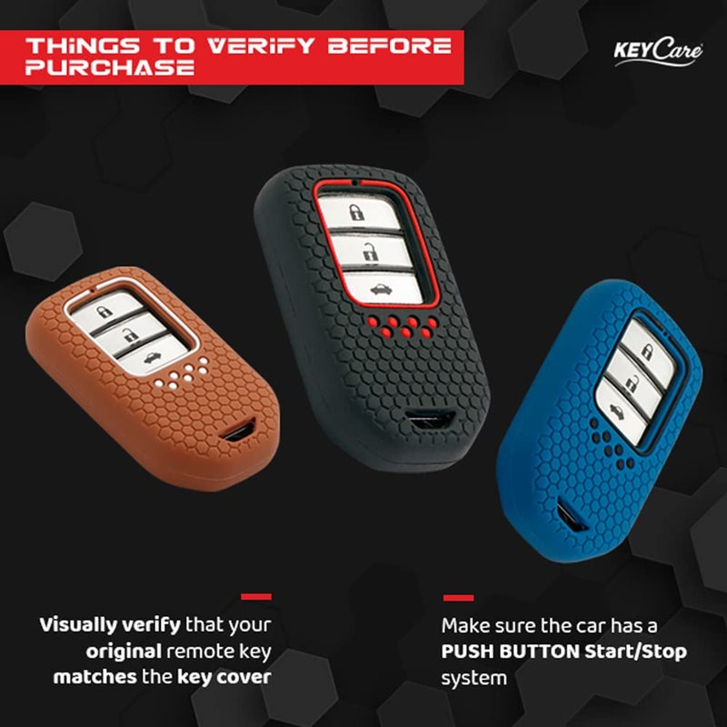 KCARE Keycare Silicone Key Cover & Keychain Compatible for Honda City, Civic, Amaze, Elevate, WR-V, Accord, BR-V, CR-V, Mobilio, Jazz, Brio Smart Key (Black +KCMiniBlack Keyring) - Image 2