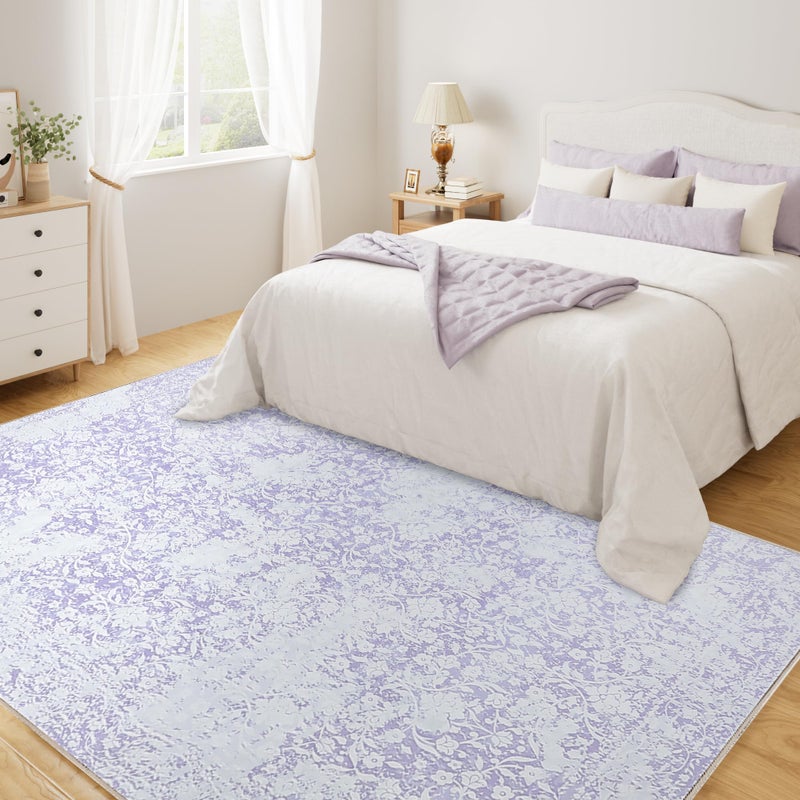 DUKINO Washable Area Rug 5x7, Boho Low-Pile Rugs for Living Room, Non Slip Rubber Backing Girls Rugs, Soft Vintage Nursery Rug for Living Room, Bedroom, Dining Room, Dorm Room, Office, Purple - Image 3