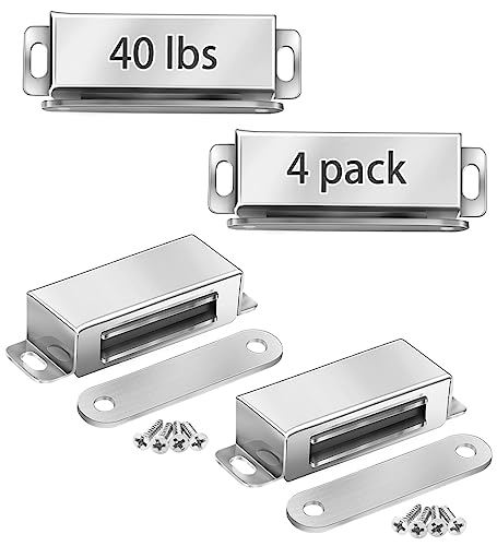 Onarway Magnetic Door Catch 40 lbs Pull Strong Magnet Cabinet Latches Magnetic Hardware Stainless Steel Chrome Door Closer for Bathroom Kitchen Sliding Door Window Cupboard (4 Pack-Strength 20KG) - Image 1