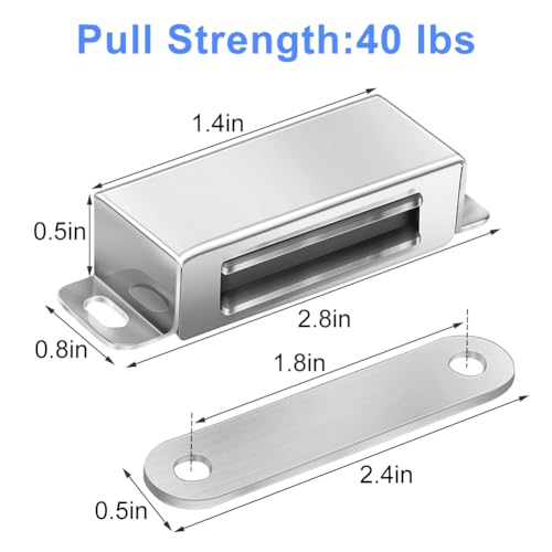 Onarway Magnetic Door Catch 40 lbs Pull Strong Magnet Cabinet Latches Magnetic Hardware Stainless Steel Chrome Door Closer for Bathroom Kitchen Sliding Door Window Cupboard (4 Pack-Strength 20KG) - Image 3