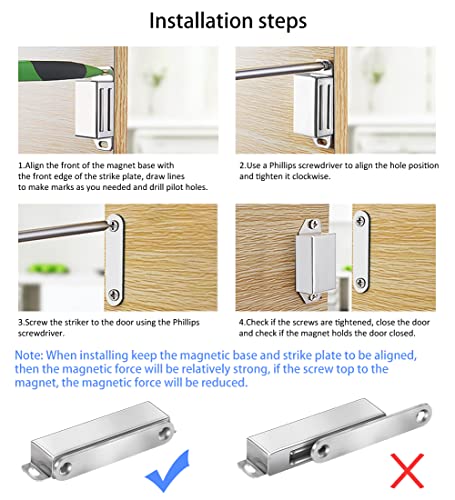 Onarway Magnetic Door Catch 40 lbs Pull Strong Magnet Cabinet Latches Magnetic Hardware Stainless Steel Chrome Door Closer for Bathroom Kitchen Sliding Door Window Cupboard (4 Pack-Strength 20KG) - Image 4