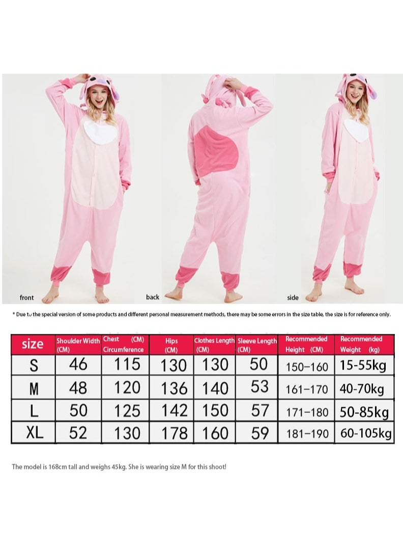 Generic - Polar Fleece Cartoon Animal One-Piece Pajamas Stitch Couple Home Clothes Stitch Cosplay Costumes (Pink) - Image 1