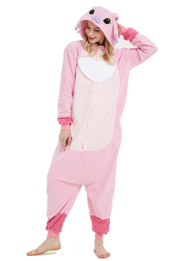 Generic - Polar Fleece Cartoon Animal One-Piece Pajamas Stitch Couple Home Clothes Stitch Cosplay Costumes (Pink) - Image 1