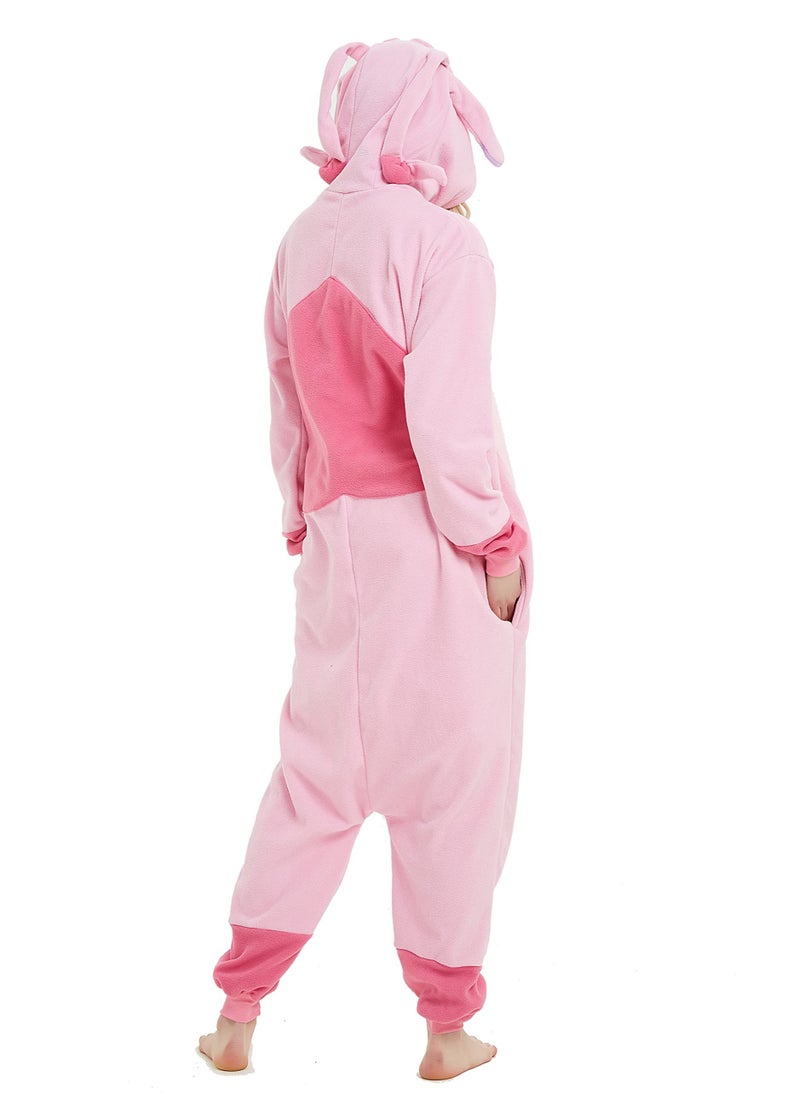 Generic - Polar Fleece Cartoon Animal One-Piece Pajamas Stitch Couple Home Clothes Stitch Cosplay Costumes (Pink) - Image 1