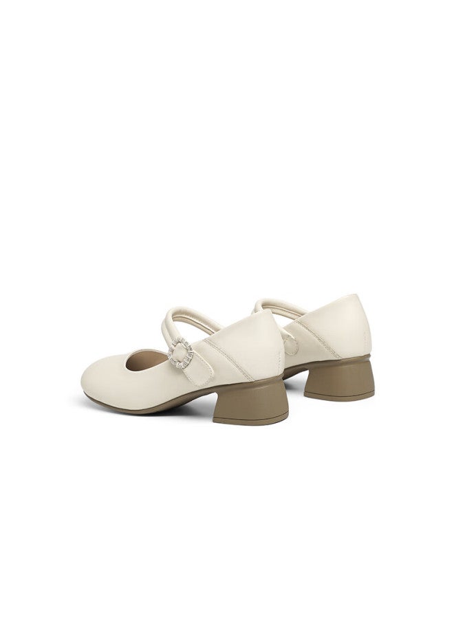 RED DRAGONFLY Hongqingting Shallow Mouth Flats, Spring Women's Shoes, Mary Jane Thick Heel Comfortable Women's Shoes, Wjb158062, Beige, Size 38 - Image 4