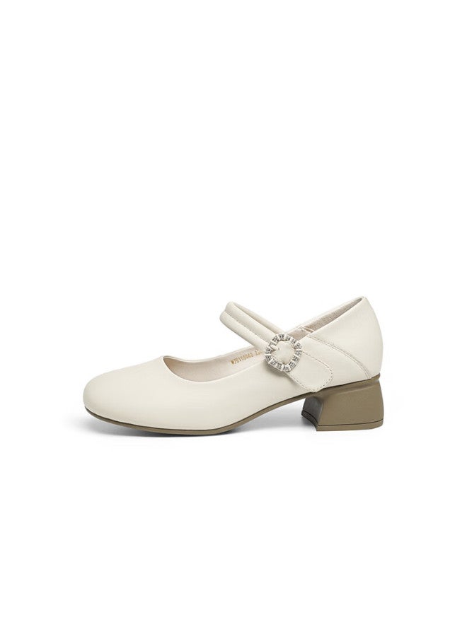 RED DRAGONFLY Hongqingting Shallow Mouth Flats, Spring Women's Shoes, Mary Jane Thick Heel Comfortable Women's Shoes, Wjb158062, Beige, Size 38 - Image 1