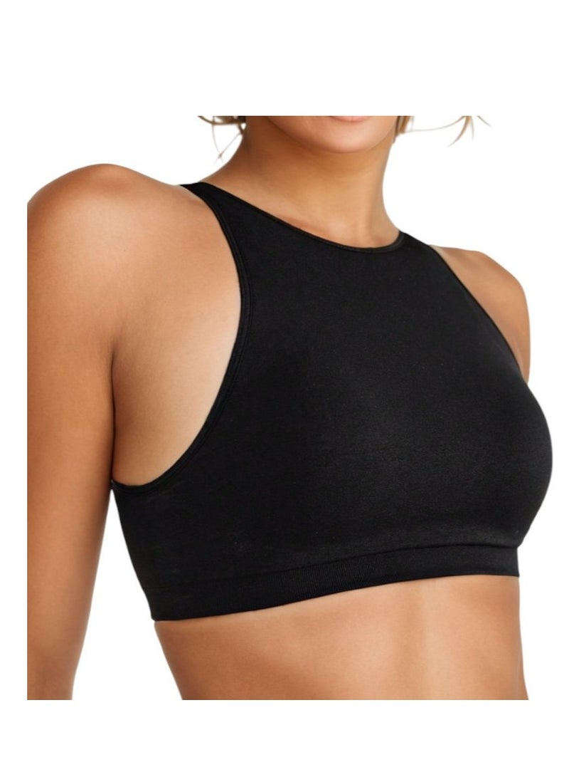 Women's High-Neck Seamless Sports Bra in Black - Image 1