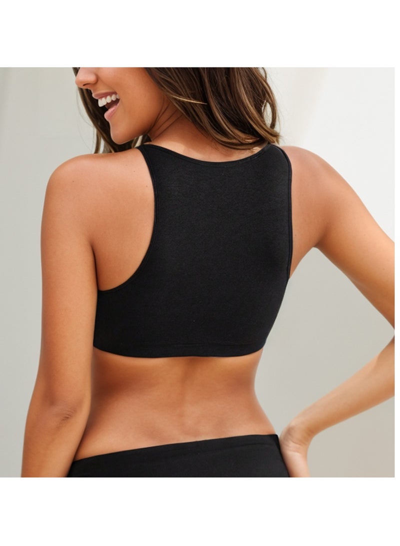Women's High-Neck Seamless Sports Bra in Black - Image 2