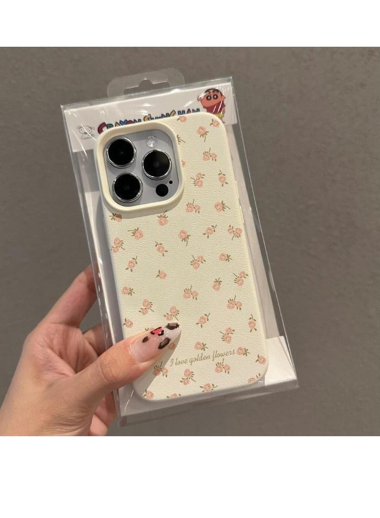 NIBEMINENT Small Floral Leather Grain Protective TPU Case Cover For iPhone 14 Pro, White