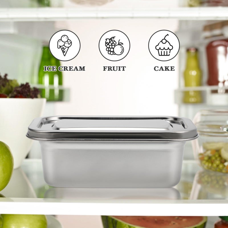 Hemoton Reusable Ice Cream Storage Containers with Lids Stainless Steel Food Keeper Freezer Box Insulated Ice Cream Tub for Refrigerator Home Made Ice Cream - Image 5