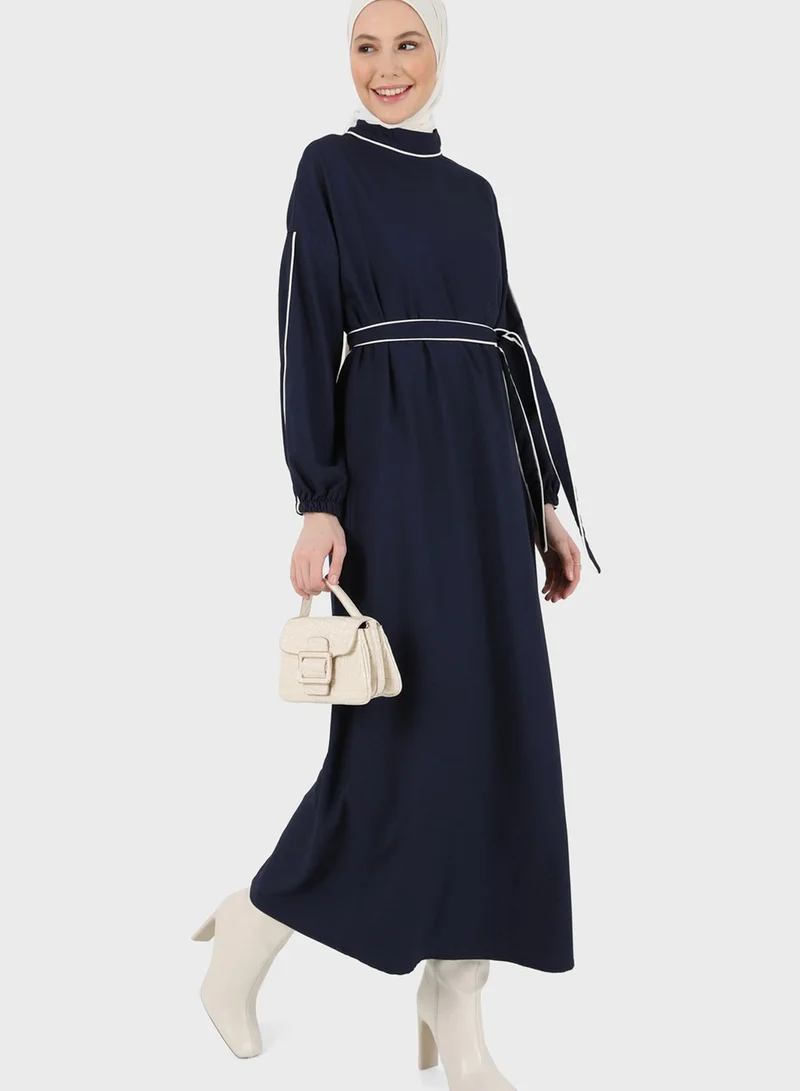 Refka by modanisa Puff Sleeve Belted Dress