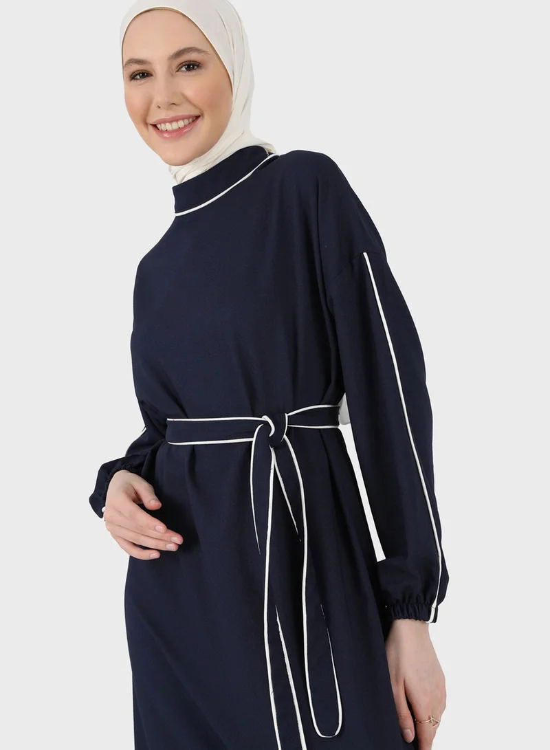 Refka by modanisa Puff Sleeve Belted Dress