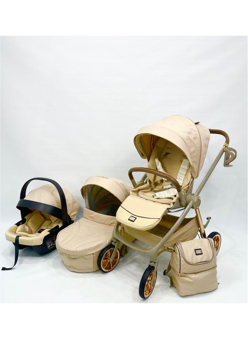 بورباي بيرباي نظام سفر شامل 5-في-1 للمولود الجديد – عربة سيارة، مقعد سيارة، سرير محمول وشنطة أم مع عجلات قابلة للطي - Image 3