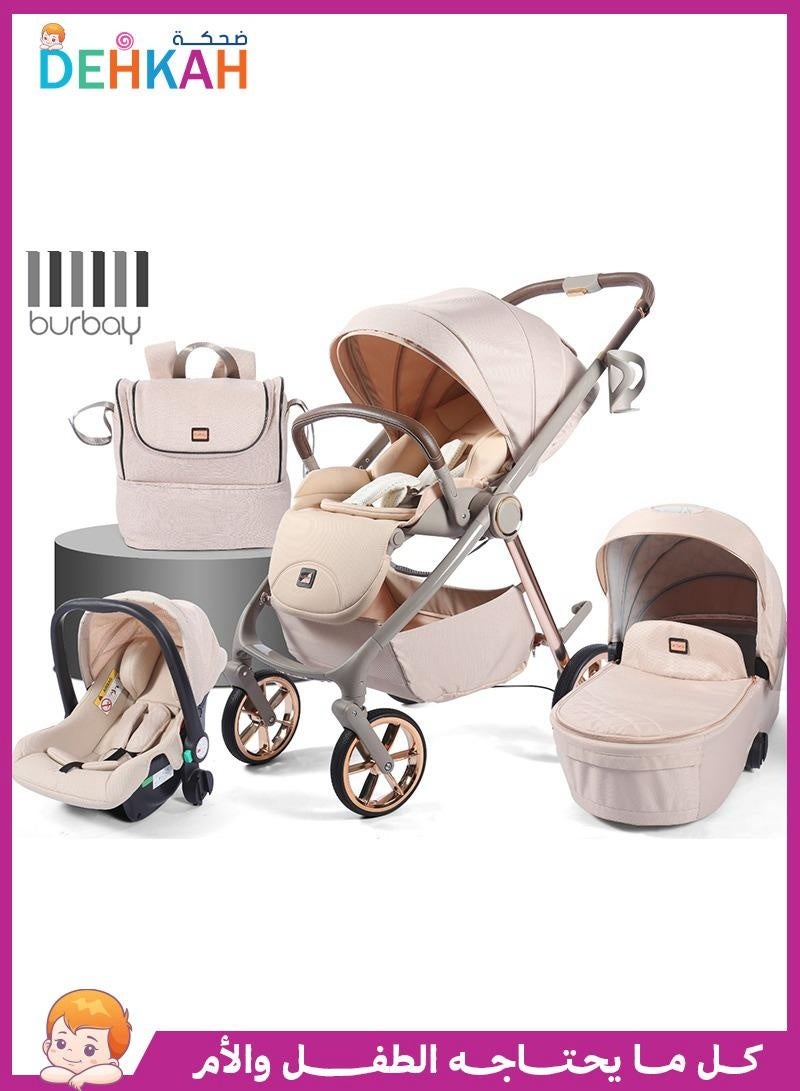 بورباي بيرباي نظام سفر شامل 5-في-1 للمولود الجديد – عربة سيارة، مقعد سيارة، سرير محمول وشنطة أم مع عجلات قابلة للطي - Image 1