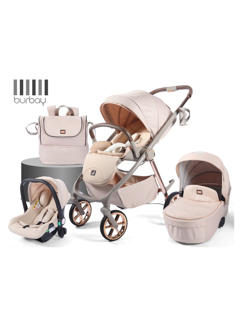 بورباي بيرباي نظام سفر شامل 5-في-1 للمولود الجديد – عربة سيارة، مقعد سيارة، سرير محمول وشنطة أم مع عجلات قابلة للطي - Image 2