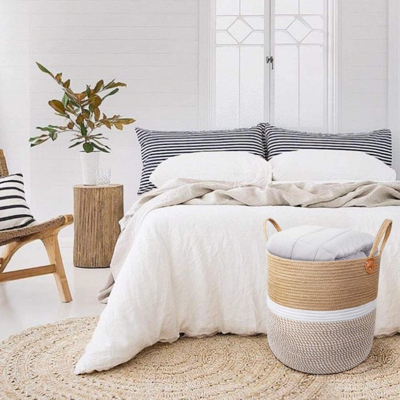 HASBY®Jute Cotton Laundry Basket, 16 inch Handcrafted Storage Bag for Home, Multi-Purpose Storage with Handle for Living Room Bathroom Laundry & Toys (Black) - Image 5