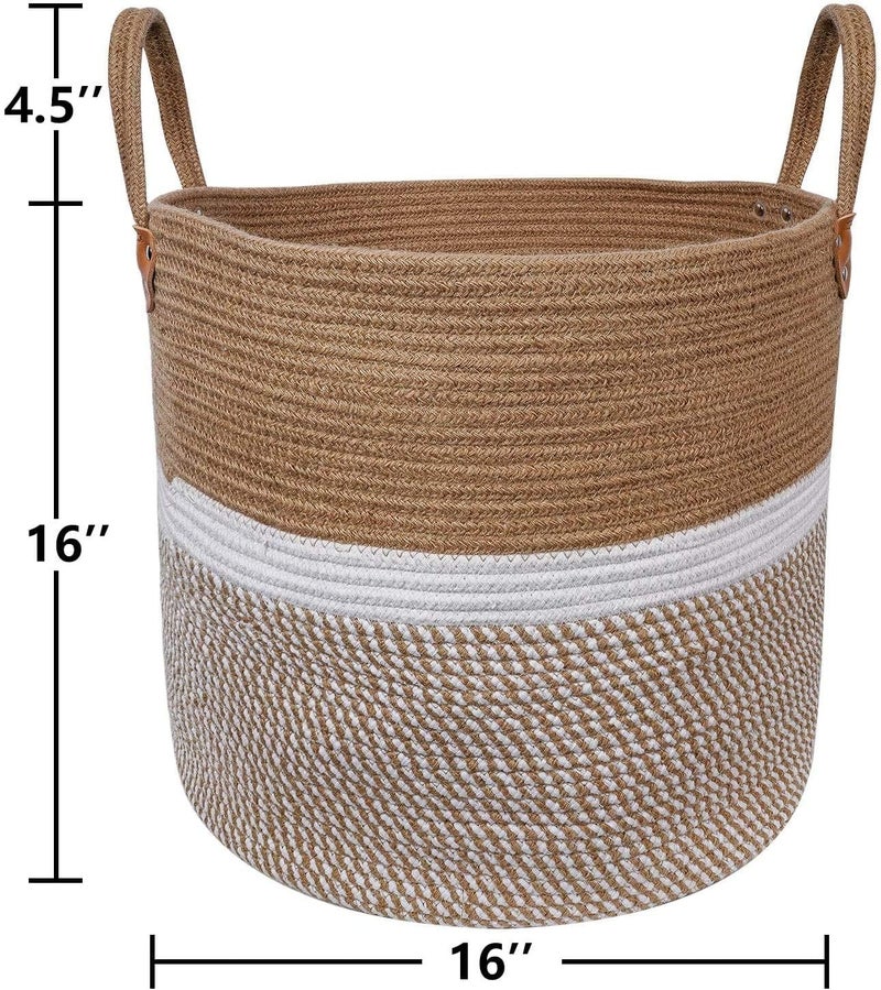 HASBY®Jute Cotton Laundry Basket, 16 inch Handcrafted Storage Bag for Home, Multi-Purpose Storage with Handle for Living Room Bathroom Laundry & Toys (Black) - Image 3