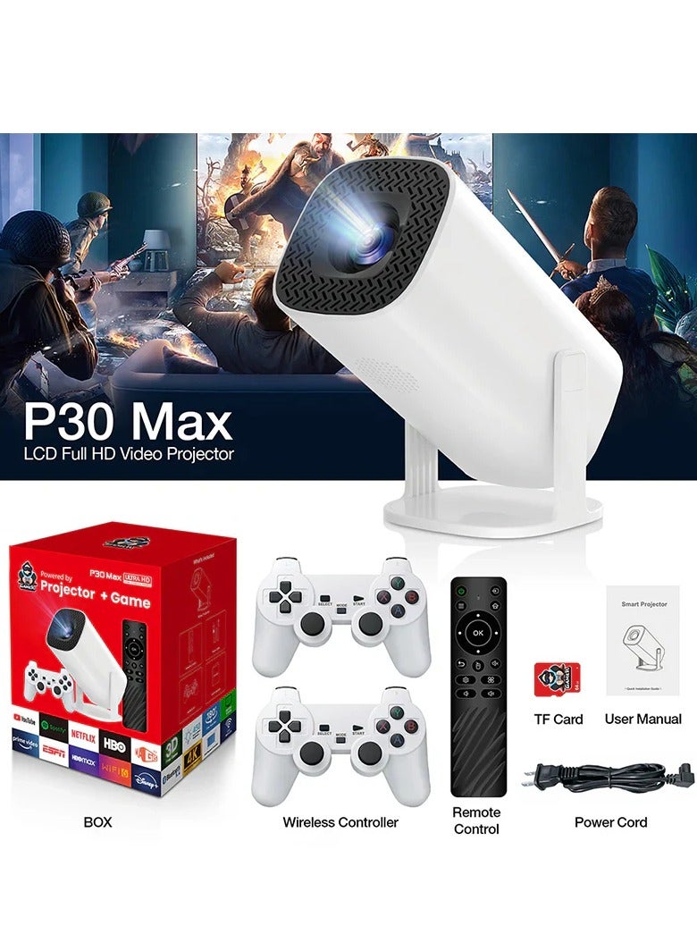 4K Projector with Gaming Console 2 in 1 Gaming Projector 64GB Retro 10000 Classic Game 1080P Portable Smart Projector WiFi 6 BT Compatible With Android iOS TV Box HDMI USB PS4 Game Controller  - Image 1
