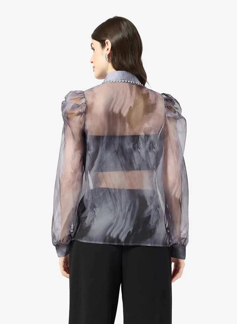 ELLA Ombre Print Shirt With Embellished Collar