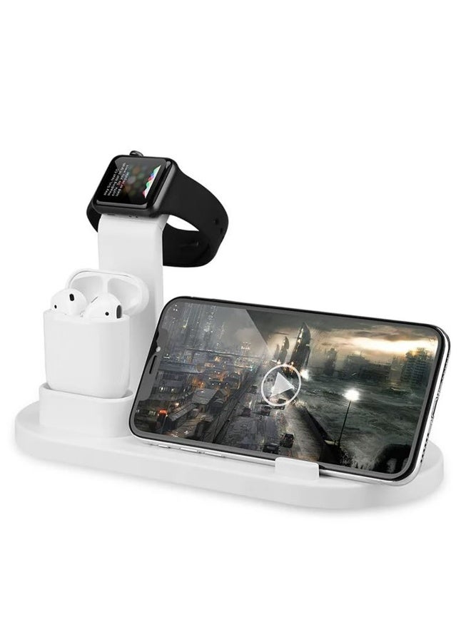 محطة شحن ثلاثية في واحدة لـ Apple Watch والسماعات – قاعدة شحن سريع مع تنظيم الكابلات، بقدرة 10 واط، حماية من الشحن الزائد، متوافقة مع iPhone/Micro USB/Type-C (لون أبيض) - Image 4