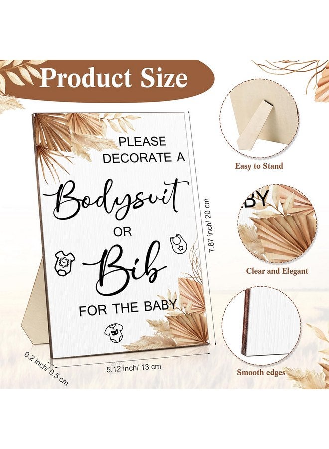 Roowest 35 Pcs Baby Shower Games Baby Bibs Design Wooden Baby Shower Game Sign DIY Bodysuit Bib Sign 15 White Blank Baby Feeder Bibs 9 Newborn Bodysuit 10 Marker for Baby Shower Boys Girls (Boho)  - Image 2