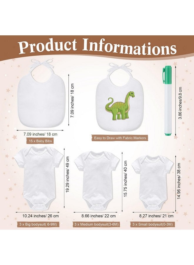 Roowest 35 Pcs Baby Shower Games Baby Bibs Design Wooden Baby Shower Game Sign DIY Bodysuit Bib Sign 15 White Blank Baby Feeder Bibs 9 Newborn Bodysuit 10 Marker for Baby Shower Boys Girls (Boho)  - Image 3