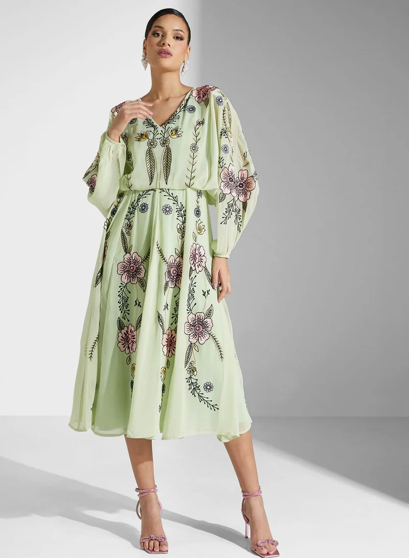 Frock and Frill Floral Chiffon Dress