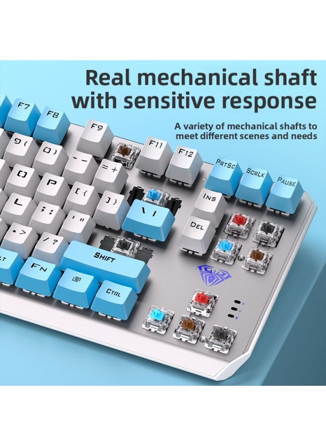 Generic 87F Green Axis Mouse 30F Wired Game 87 Key Mechanical Keyboard Office Electric Competition Special Suit For Boys And Girls-Color:Brown Switch [one-year Warranty] - [ash Island] Theme Keycaps Free Large Table Mat  - Image 4