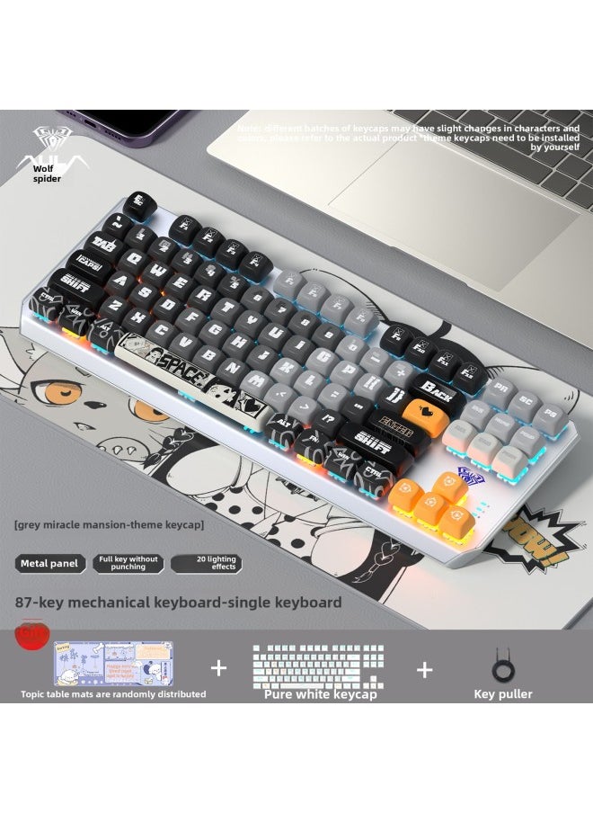 Generic 87F Green Axis Mouse 30F Wired Game 87 Key Mechanical Keyboard Office Electric Competition Special Suit For Boys And Girls-Color:Brown Switch [one-year Warranty] - [ash Island] Theme Keycaps Free Large Table Mat  - Image 1