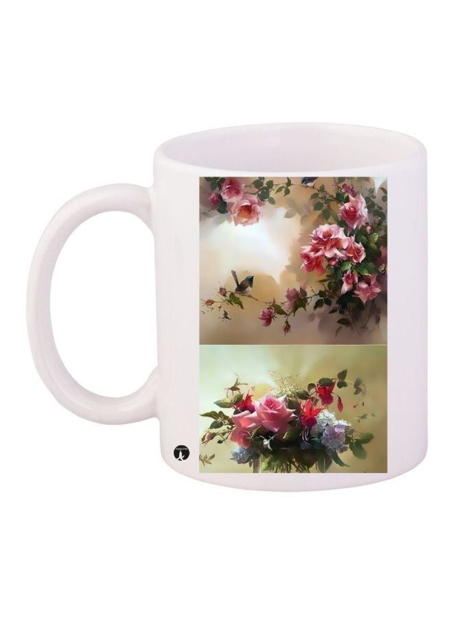 RYN Floral Printed Coffee Mug White/Pink/Green 11ounce
