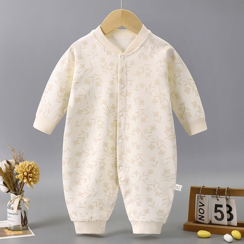 Heng Song Baby Long-Sleeve Cotton Romper | Newborn Infant Bodysuit | Soft Seamless Single-Breasted Crawling Outfit - Image 1