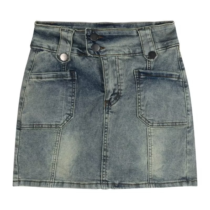 American Style Girl Retro High Waist Denim A- Line Short Skirt High Waist Slim-Fit Slimming Fashionable Design Sense Large Size Hip Skirt - Image 5