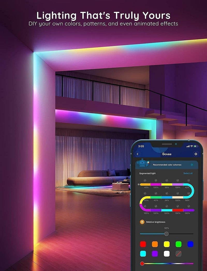 Govee 100ft RGBIC LED Strip Lights - Smart LED Lights with Alexa & Google Assistant, WiFi App Control, Color Changing & Music Sync - Image 3