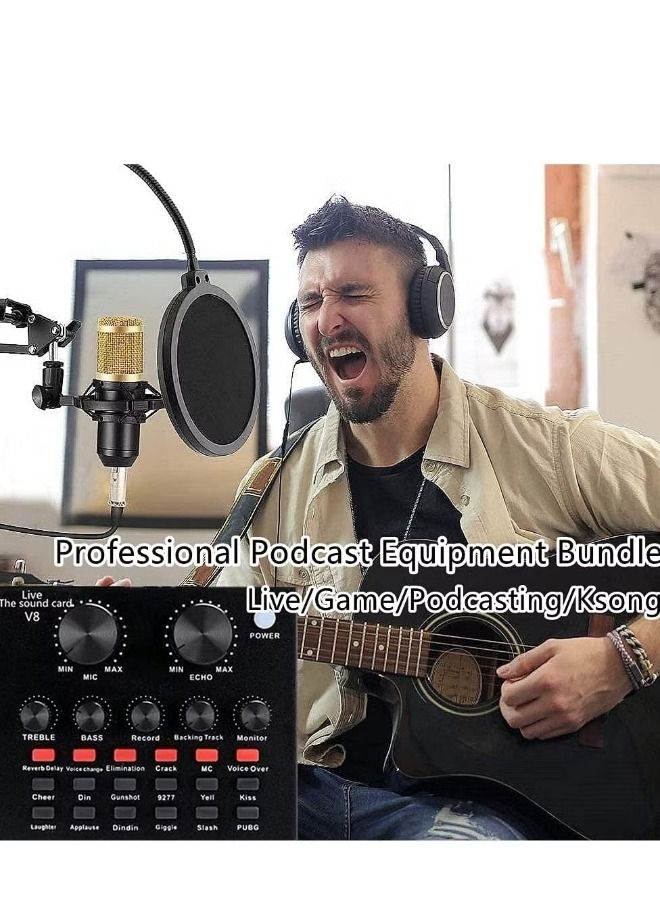 Condenser Microphone Bundle Mic Kit with Live Sound Card, Adjustable Mic Suspension Scissor Arm - Image 2