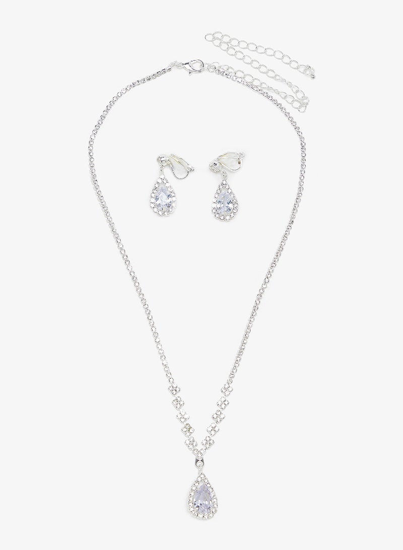 ELLA Silver Diamonte Jewelry Set With Earrings Necklace - Image 1