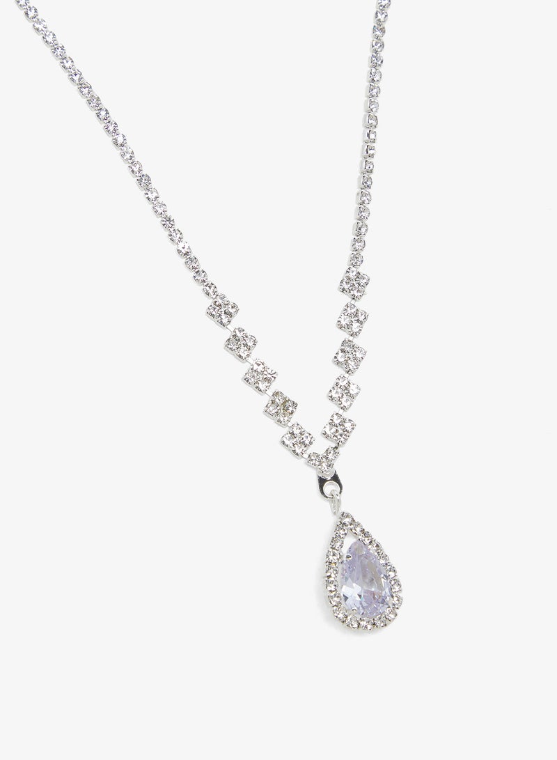 ELLA Silver Diamonte Jewelry Set With Earrings Necklace - Image 3