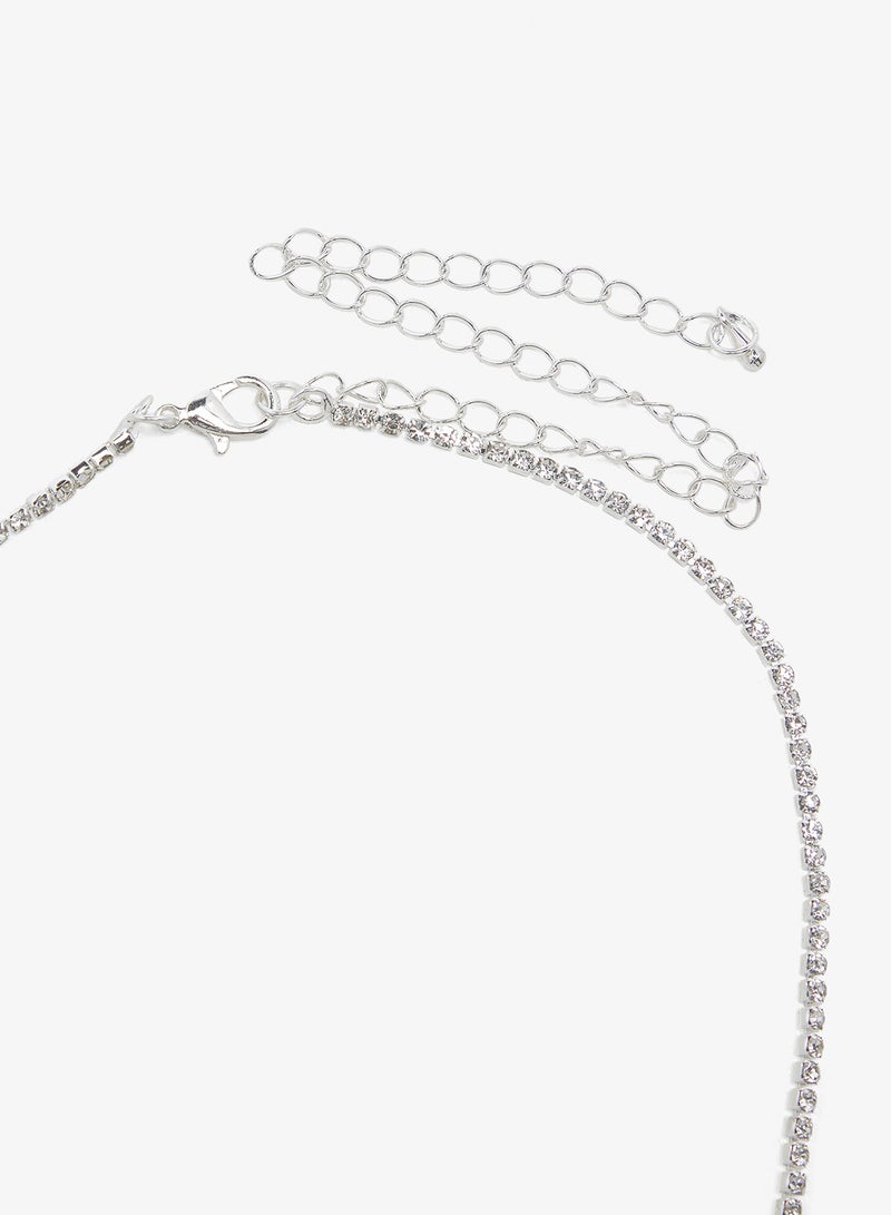 ELLA Silver Diamonte Jewelry Set With Earrings Necklace - Image 4