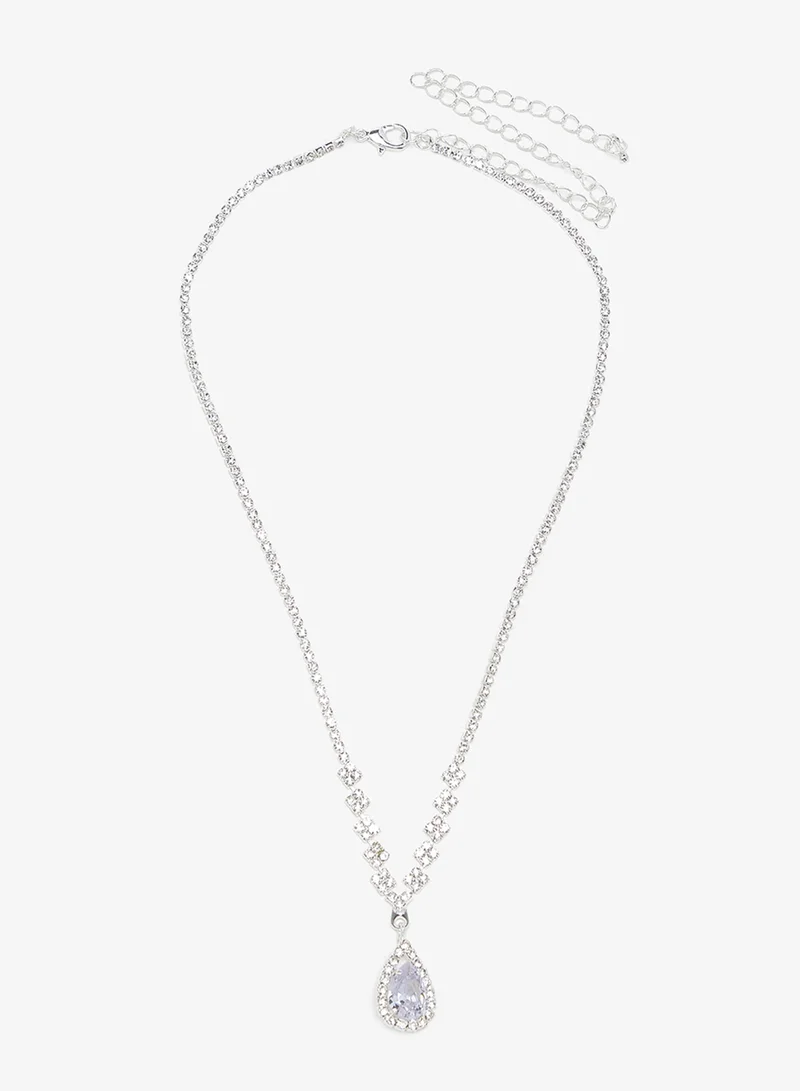 ELLA Silver Diamonte Jewelry Set With Earrings Necklace