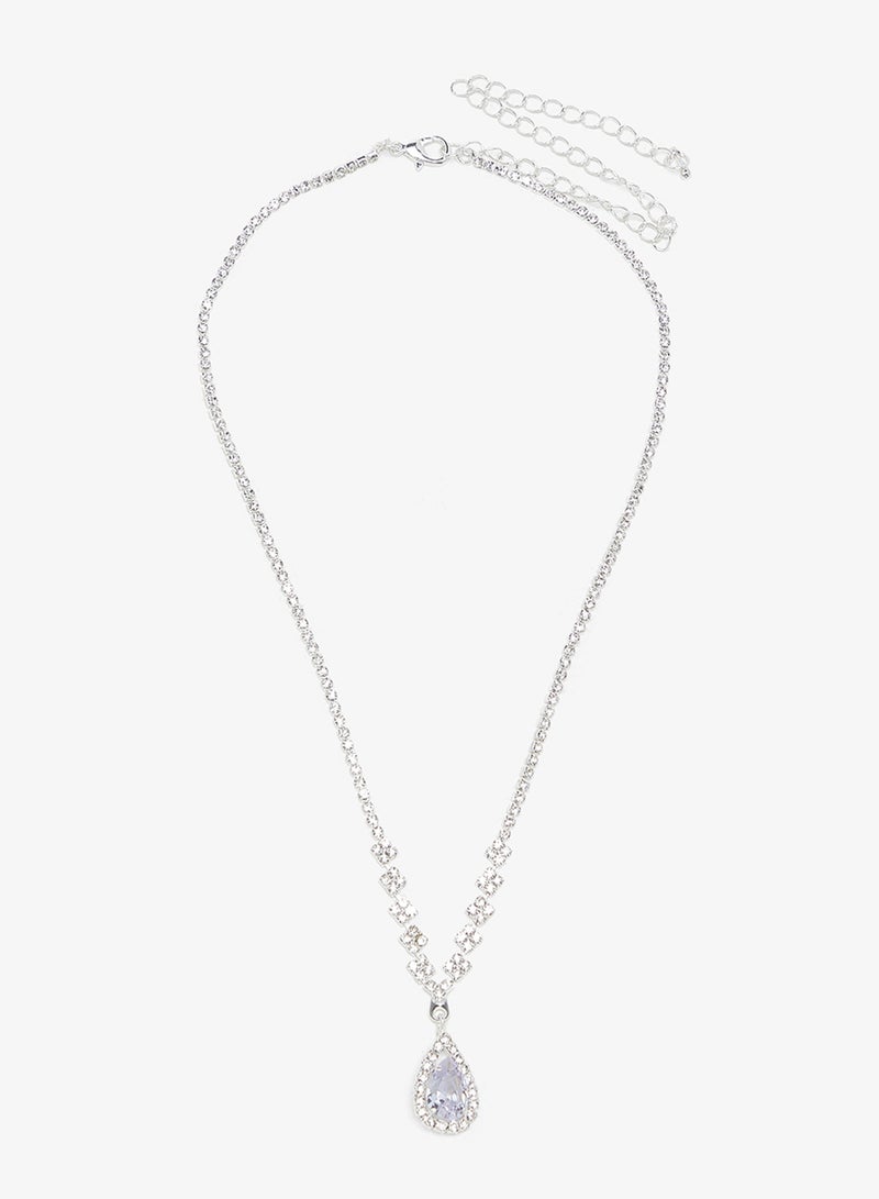ELLA Silver Diamonte Jewelry Set With Earrings Necklace - Image 2