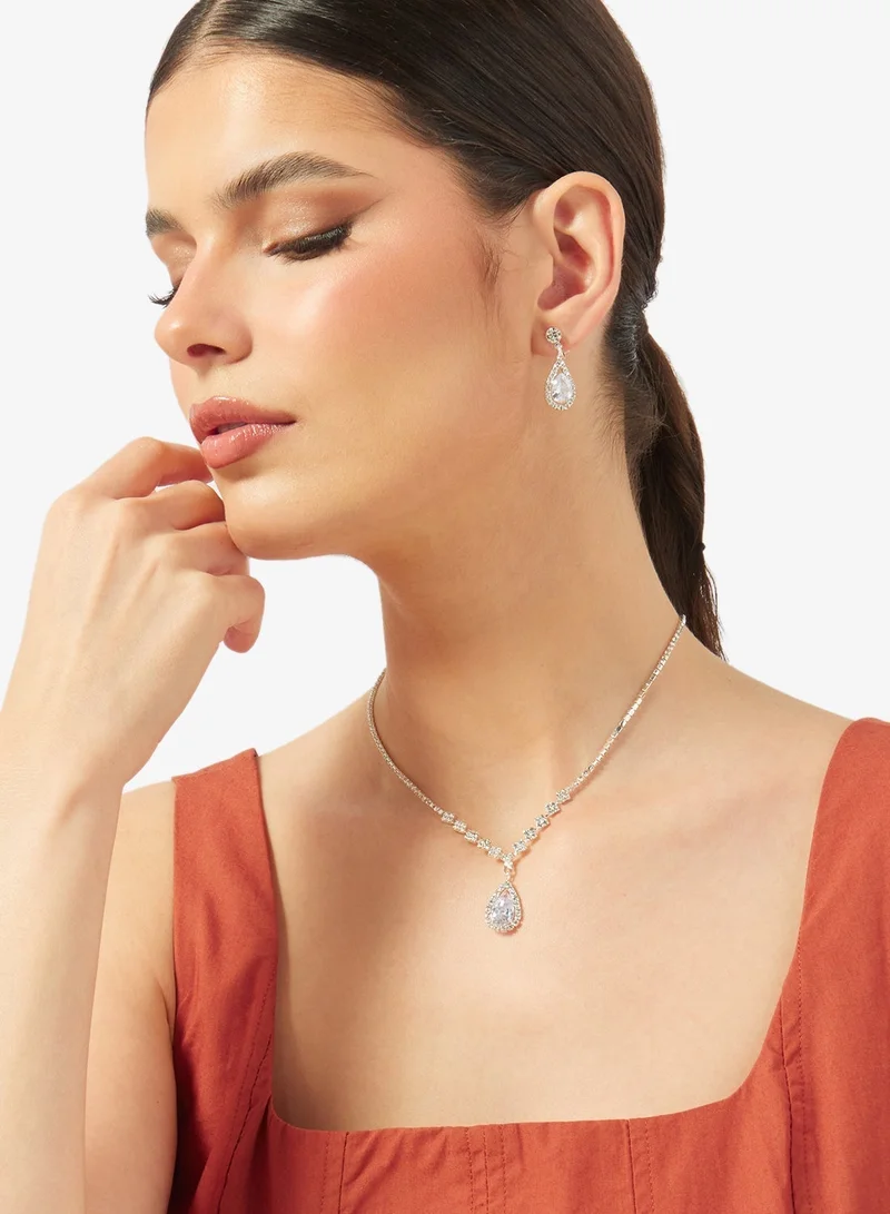 ELLA Silver Diamonte Jewelry Set With Earrings Necklace