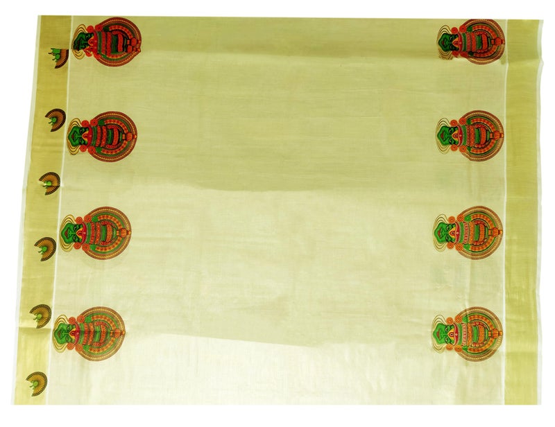 YETTALAN® Women’s Mural Printed Kerala Gold Tissue Saree with Running Blouse (Kathakali) - Image 2
