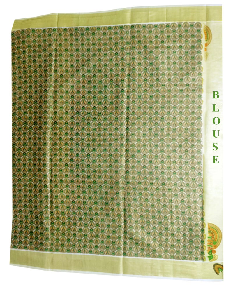 YETTALAN® Women’s Mural Printed Kerala Gold Tissue Saree with Running Blouse (Kathakali) - Image 3