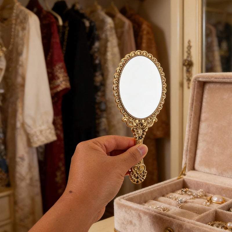 10pcs Hand Mirrors with Handle: Retro Beauty Hand Mirror - Vintage Makeup Beauty Tool for Wedding Day and Everyday Care - Image 4